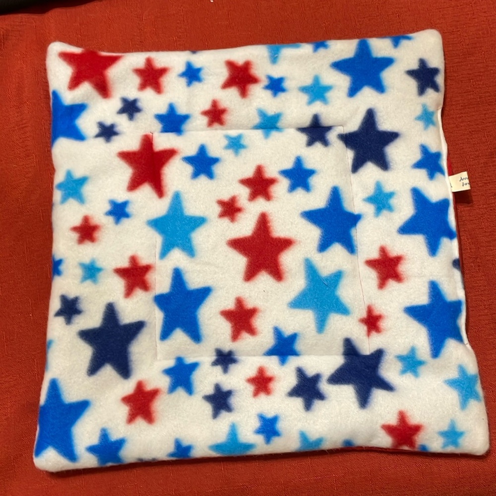 Guinea Pig Rabbit Fleece Piddle Pad 14” x 14” Red White and Blue